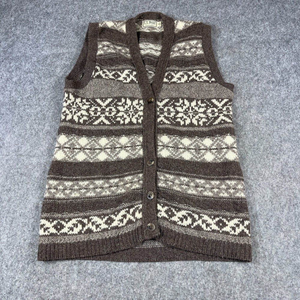 Vintage LL Bean Wool Sweater Size M Vest Fair Isle Fisherman Made in USA